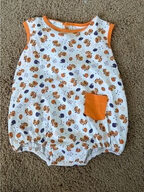 Baby One-Piece Romper with Orange Trim and Print